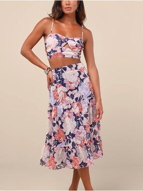 Lulus Floating Through Flowers Multi Floral Two-Piece Midi Dress NWT
Size XL